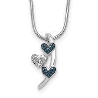 White Night Sterling Silver Rhodium-plated Polished Diamond Blue Diamond Slide Necklace with 2 Inch Extender, 18" view 1