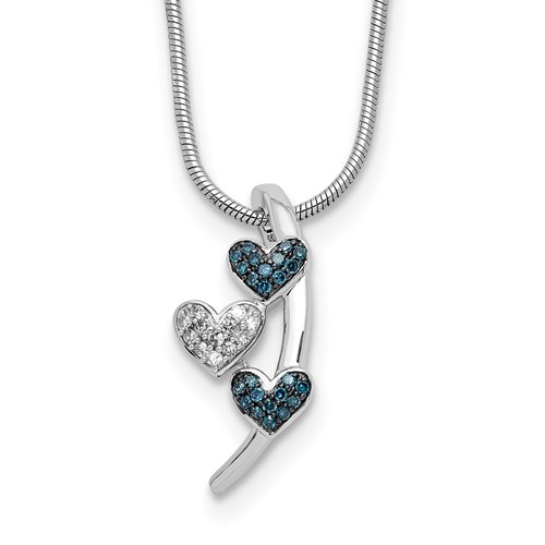 White Night Sterling Silver Rhodium-plated Polished Diamond Blue Diamond Slide Necklace with 2 Inch Extender, 18"