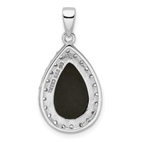 Sterling Silver Rhodium-plated Onyx Teardrop and CZ Halo Pendant view 4