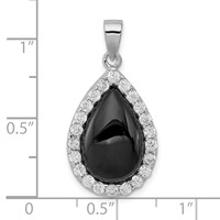 Sterling Silver Rhodium-plated Onyx Teardrop and CZ Halo Pendant view 3