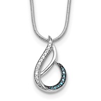 White Night Sterling Silver Rhodium-plated Blue and White Diamond Teardrop Necklace with 2 Inch Extender, 18" view 1