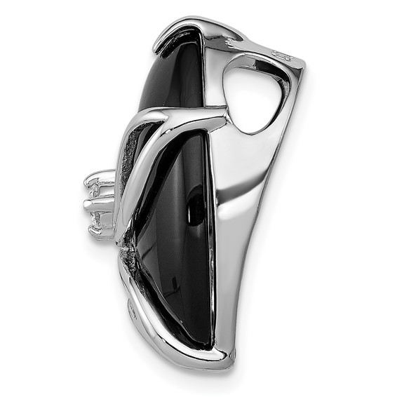 Sterling Silver Rhodium Plated Onyx and CZ Slide