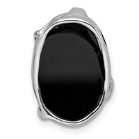 Sterling Silver Rhodium-plated Oval Onyx and CZ Leaves Chain Slide view 4