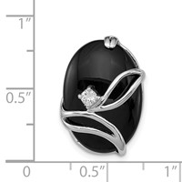 Sterling Silver Rhodium-plated Oval Onyx and CZ Leaves Chain Slide view 3