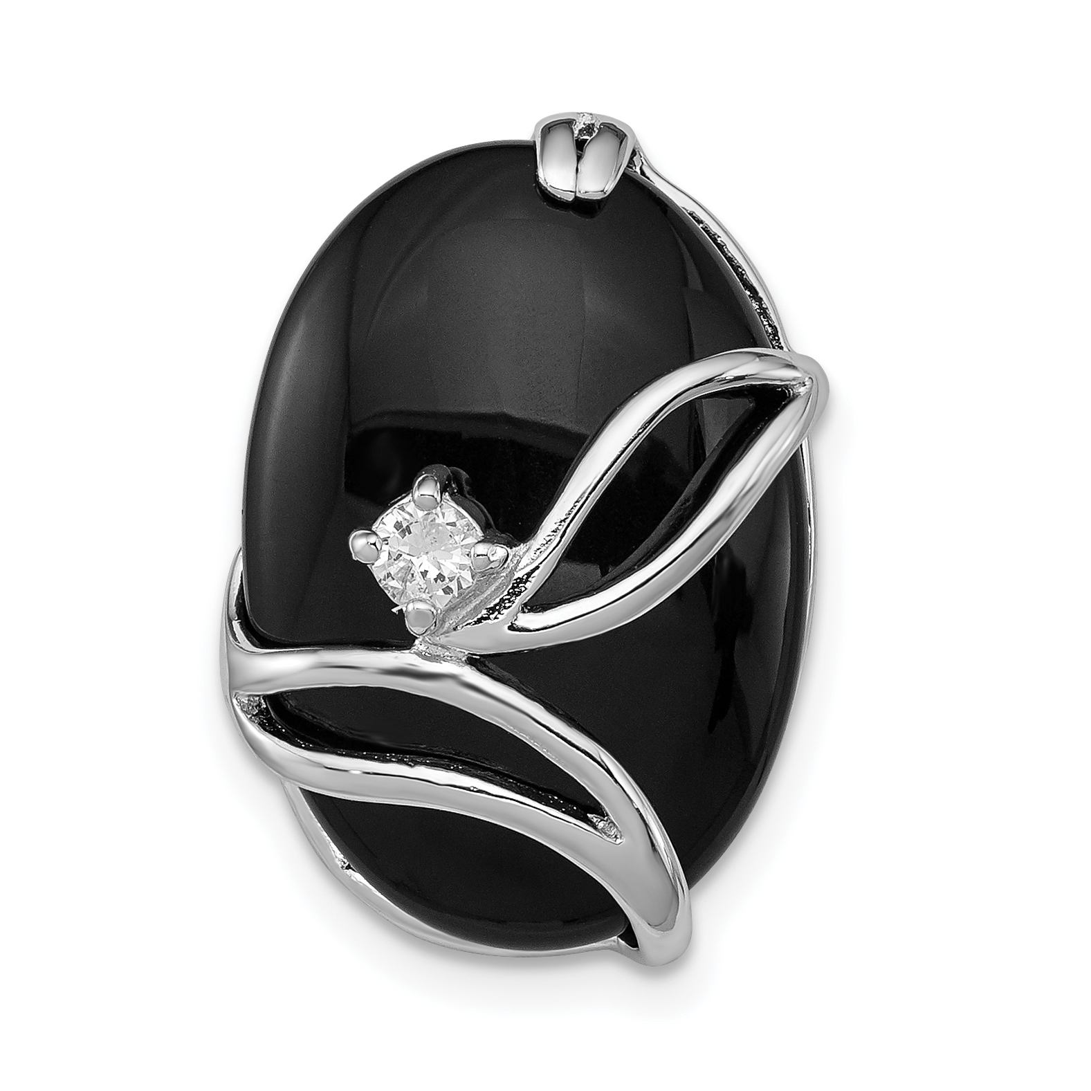 Sterling Silver Rhodium Plated Onyx and CZ Slide (QP470)