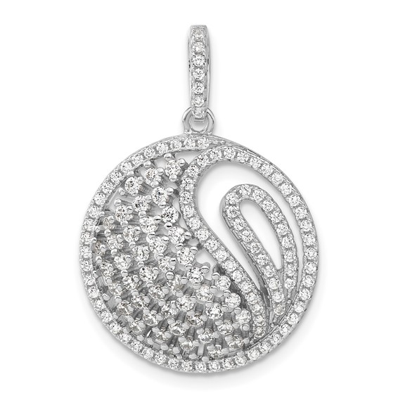 Pure Fire Sterling Silver Rhodium-plated Polished CZ Circle Pendant