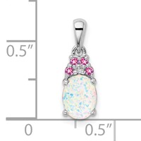 Sterling Silver Rhod-plate Dia. Cr.Pink Sapp. Simulated Opal Pendant view 4