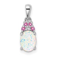 Sterling Silver Rhod-plate Dia. Cr.Pink Sapp. Simulated Opal Pendant view 1