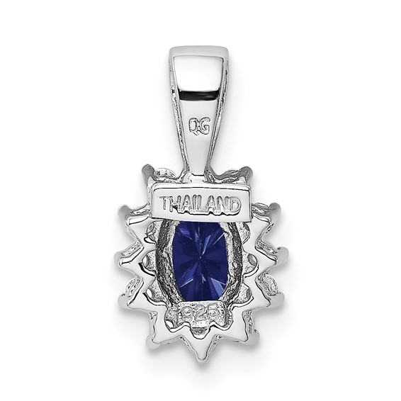 Sterling Silver Rhodium-plated CZ/Lab Cr Sapphire Pendant