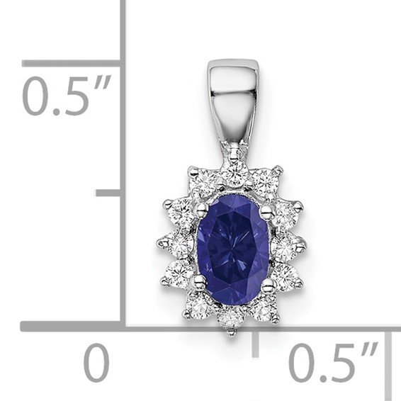 Sterling Silver Rhodium-plated CZ/Lab Cr Sapphire Pendant