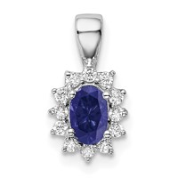 Sterling Silver Rhodium-plated CZ Lab Cr Sapphire Pendant view 1
