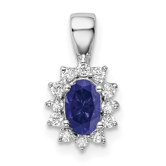 Sterling Silver Rhodium-plated CZ/Lab Cr Sapphire Pendant