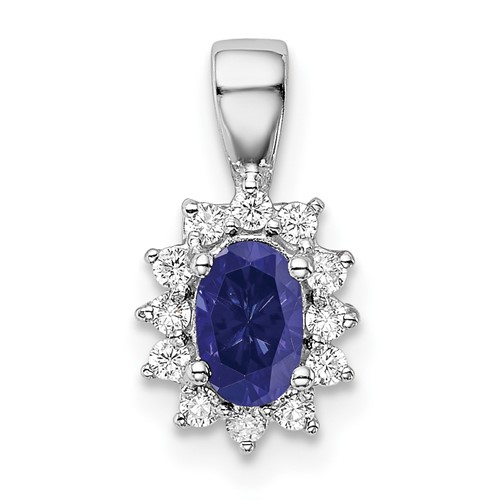 Sterling Silver Rhodium-plated CZ Lab Cr Sapphire Pendant