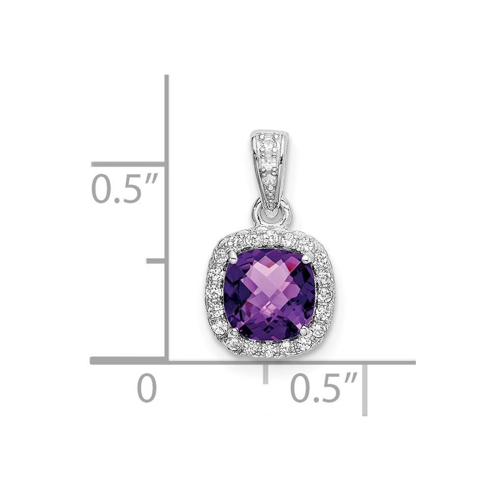 Sterling Silver RH Plated Amethyst and Created White Sapphire Pendant (QP4810)