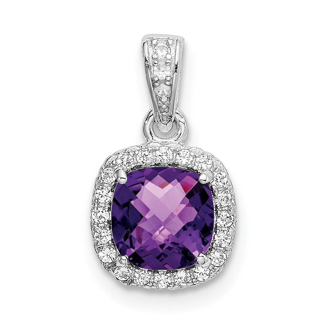 Sterling Silver RH Plated Amethyst and Created White Sapphire Pendant (QP4810)