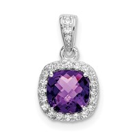 Sterling Silver RH Plated Amethyst and Created White Sapphire Pendant view 1