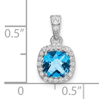 Sterling Silver Rhod-plate 1.05 Bl Topaz Creat. Wht Sapphire Pendant view 4