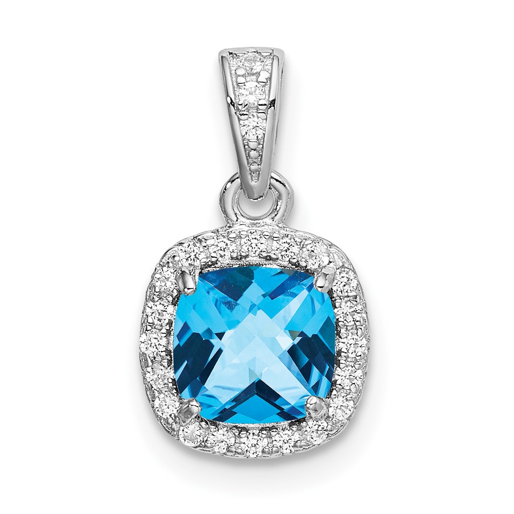 Sterling Silver Rhod-plate 1.05 Bl Topaz Creat. Wht Sapphire Pendant