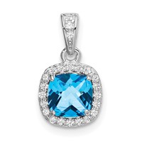 Sterling Silver Rhod-plate 1.05 Bl Topaz Creat. Wht Sapphire Pendant view 1