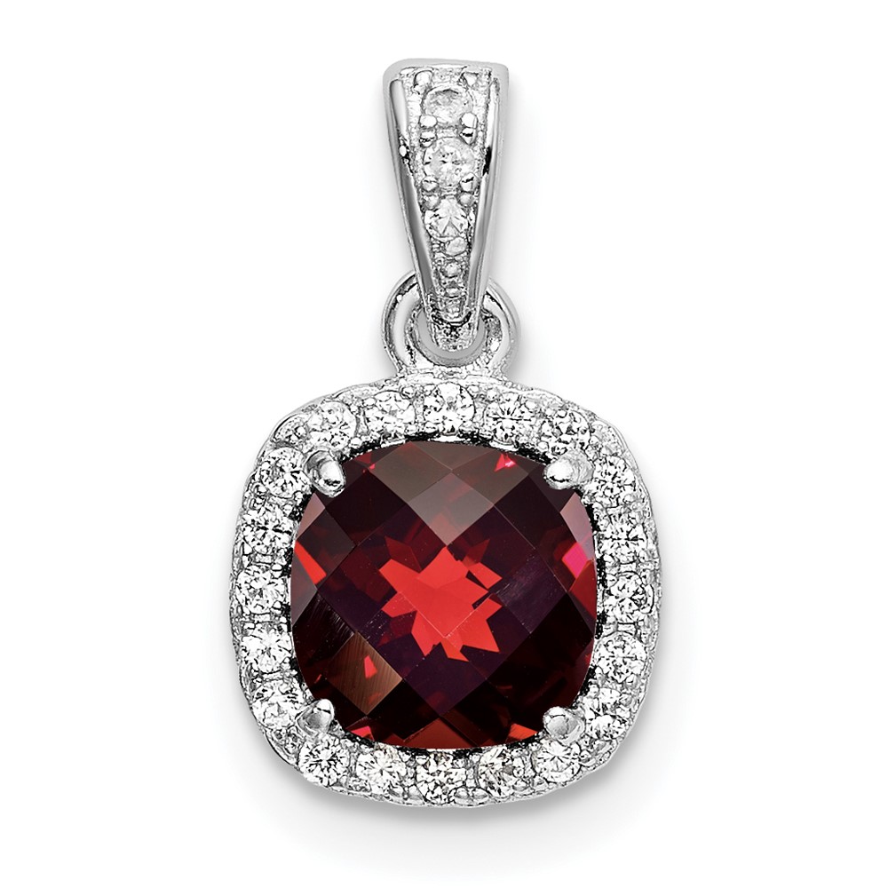Sterling Silver Rhod-plate 1.05Garnet Creat. White Sapphire Pendant