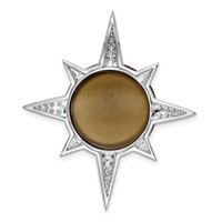 Sterling Silver Rhodium-plated Brown Glass & CZ Sunburst Chain Slide view 4