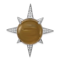 Sterling Silver Rhodium-plated Brown Glass & CZ Sunburst Chain Slide view 1