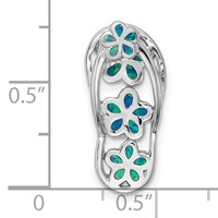 Sterling Silver Rhodium-plated Blue Lab Created Opal Flowers 3-D Flip-Flop Chain Slide view 4