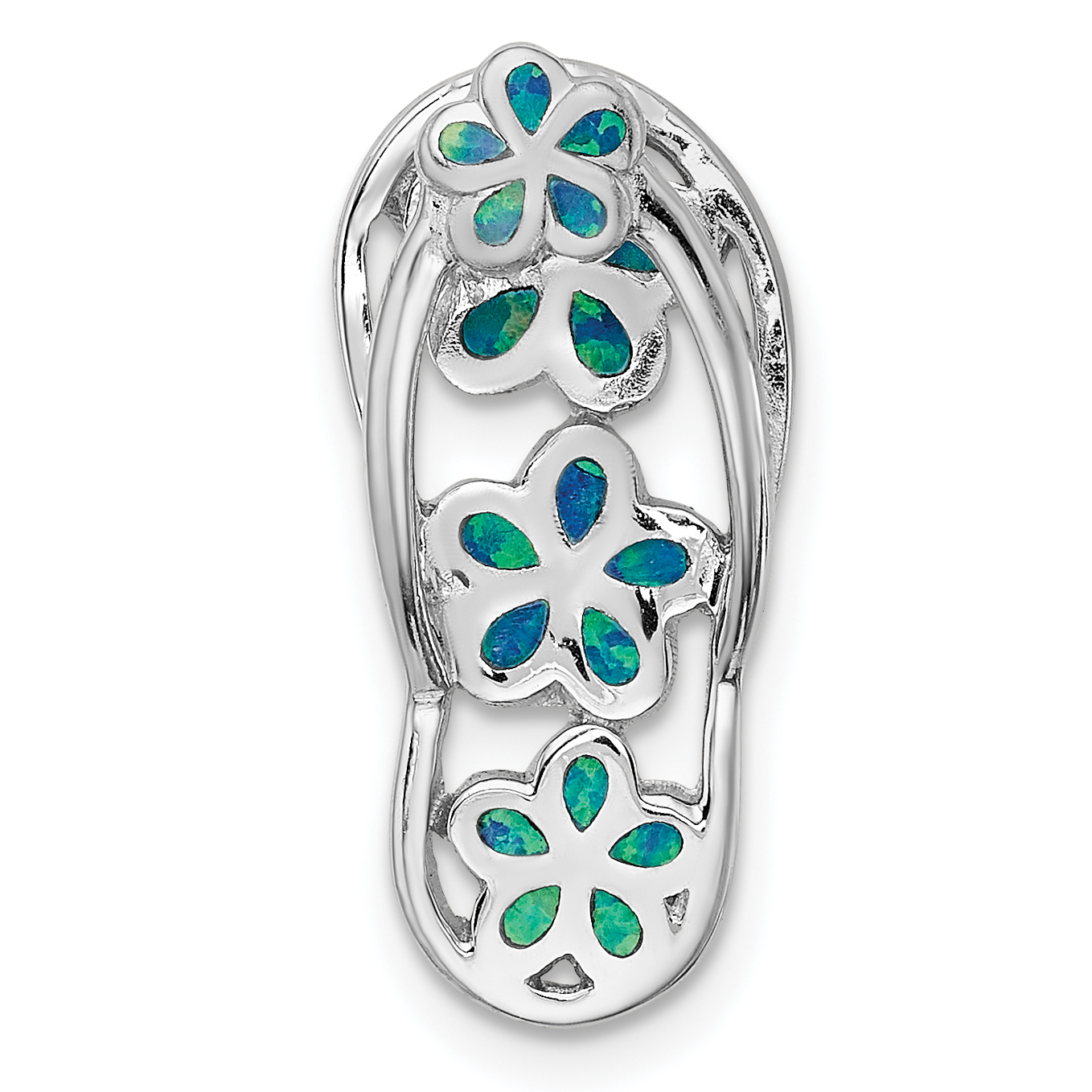Sterling Silver Rhodium-plated Blue Created Opal Flip Flop Pendant Slide (QP4859)