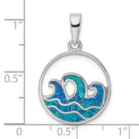 Sterling Silver Rhodium-plated Blue Created Opal Wave Pendant view 4