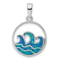 Sterling Silver Rhodium-plated Blue Created Opal Wave Pendant view 1