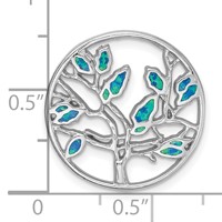 Sterling Silver Rhodium-plated Blue Created Opal Tree Pendant view 4