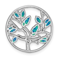 Sterling Silver Rhodium-plated Blue Created Opal Tree Pendant view 1