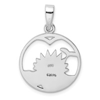 Sterling Silver Rhod-plated Blue Inlay Created Opal Sunrise Pendant view 3