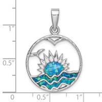 Sterling Silver Rhod-plated Blue Inlay Created Opal Sunrise Pendant view 4