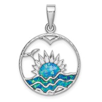 Sterling Silver Rhod-plated Blue Inlay Created Opal Sunrise Pendant view 1