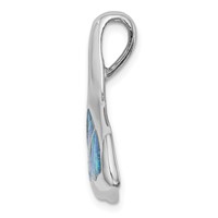 Sterling Silver Rhodium-plated Blue Inlay Created Opal Whale Tail Slide view 2