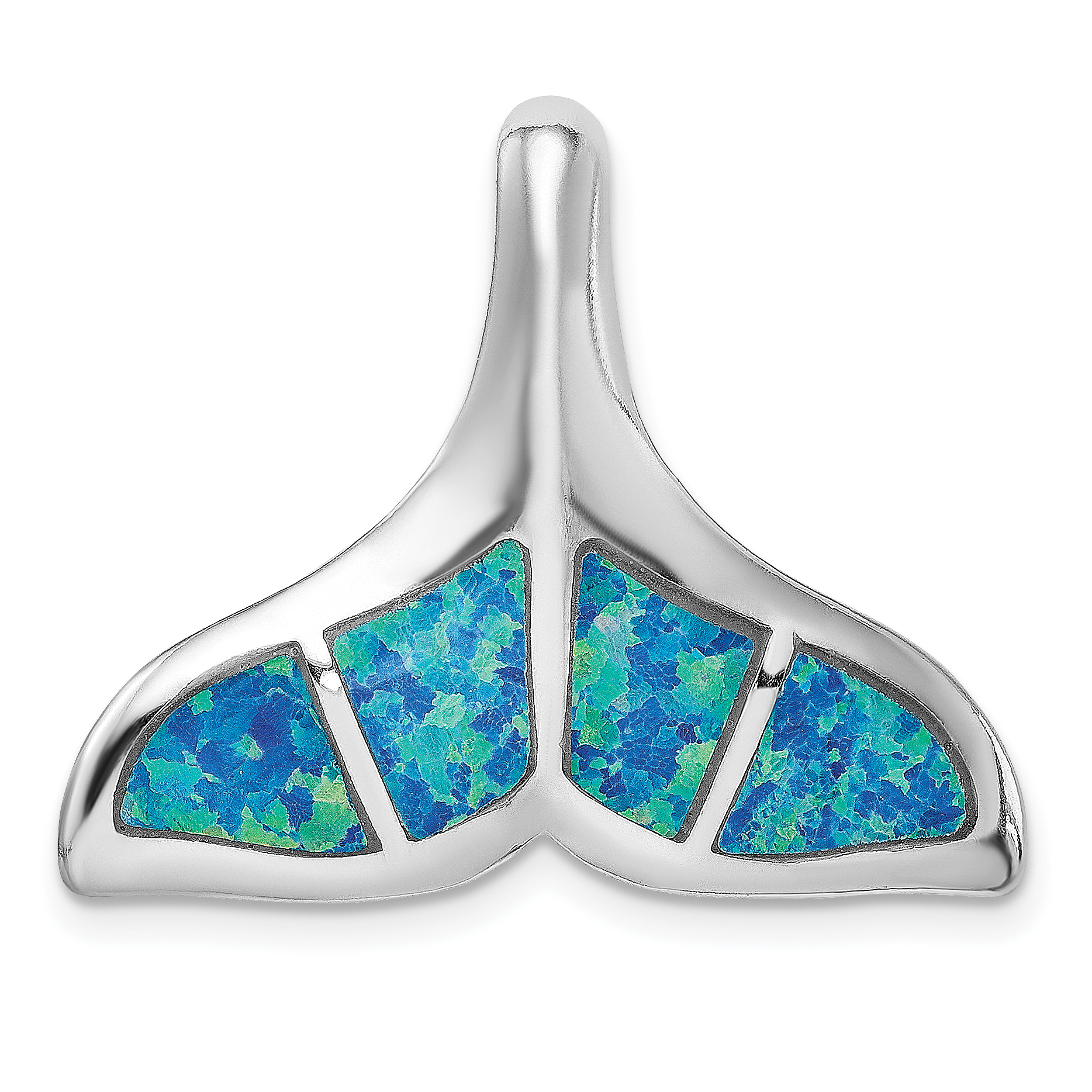 Sterling Silver Rhodium-plated Blue Inlay Created Opal Whale Tail Slide (QP4866)