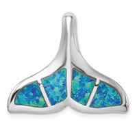 Sterling Silver Rhodium-plated Blue Inlay Created Opal Whale Tail Slide view 1