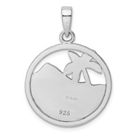 Sterling Silver Rhod-plated Created Opal Palm Tree Ocean Pendant view 3