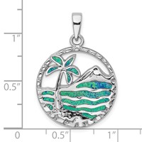 Sterling Silver Rhod-plated Created Opal Palm Tree Ocean Pendant view 4