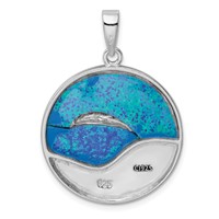 Sterling Silver Rhodium-plated Blue Created Opal Dolphins Pendant view 3