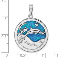 Sterling Silver Rhodium-plated Blue Created Opal Dolphins Pendant view 4
