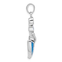 Sterling Silver Rhodium-plated Blue Created Opal Anchor Pendant view 2
