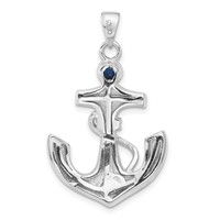Sterling Silver Rhodium-plated Blue Created Opal Anchor Pendant view 3