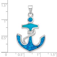 Sterling Silver Rhodium-plated Blue Created Opal Anchor Pendant view 4