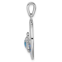 Sterling Silver Rhodium-plated Polished Blue Inlay Created Opal Turtle Pendant view 2