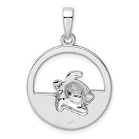 Sterling Silver Rhodium-plated Polished Blue Inlay Created Opal Turtle Pendant view 3