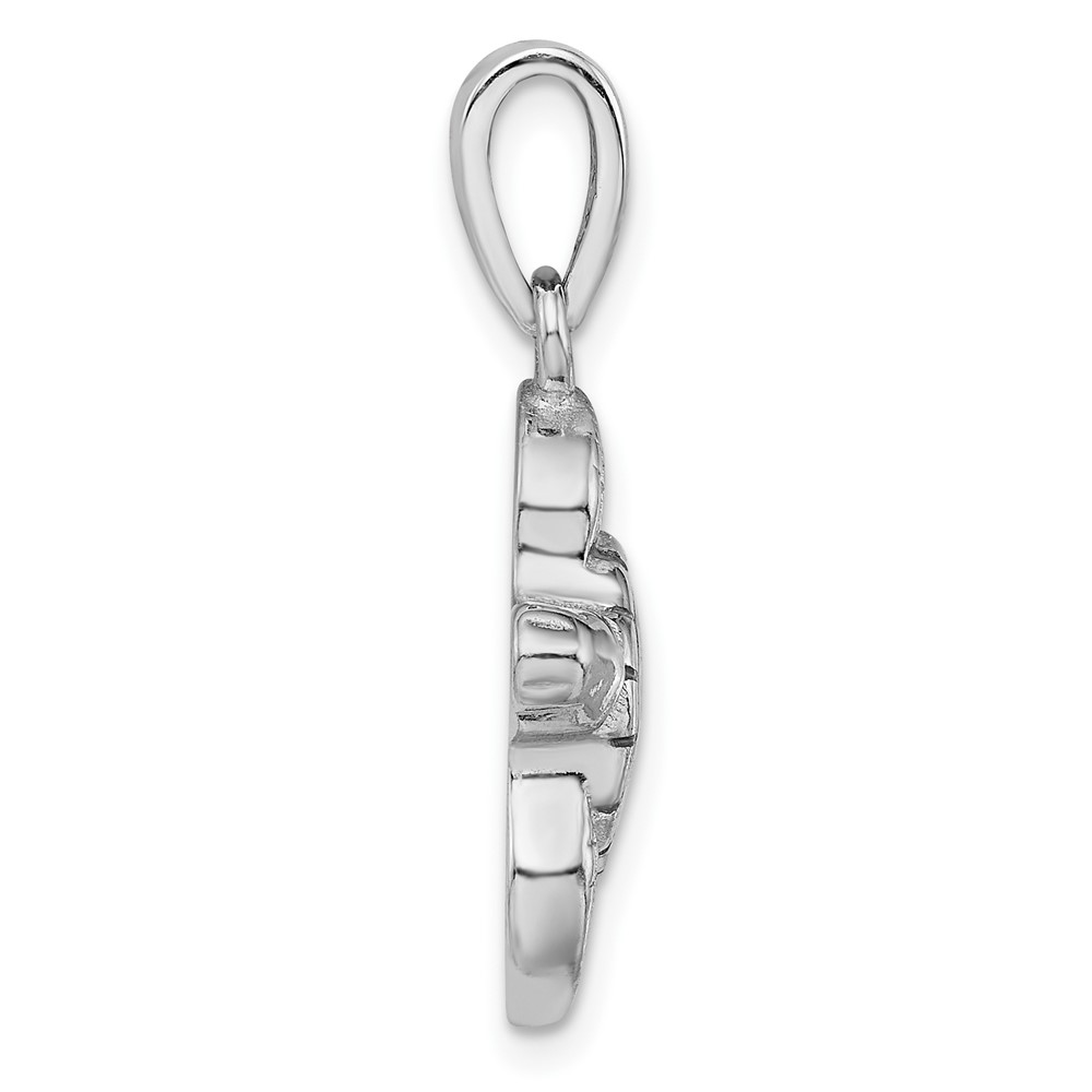Sterling Silver Rhodium-plated Polished Green Inlay Created Opal Turtle Pendant (QP4872)