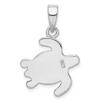 Sterling Silver Rhodium-plated Polished Green Inlay Created Opal Turtle Pendant view 3