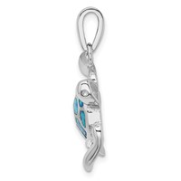Sterling Silver Rhodium-plated Polished Blue Inlay Created Opal Turtle Pendant view 2